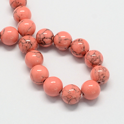 Light Coral Dyed Synthetic Turquoise Gemstone Bead Strands, Round, Light Coral, 8mm, Hole: 1mm, about 50pcs/strand, 15.7 inch