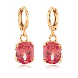 Rosa Pendientes de aro colgantes de diamantes de imitación de latón plateados dorados reales 18 k, rosa, 25x8 mm