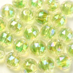 Verde Cuentas acrílicas iridiscentes arcoíris chapadas en uv de dos tonos, facetados, rondo, verde, 15x15.5 mm, agujero: 3.8 mm