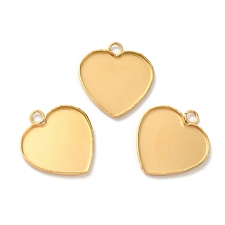 Golden Ion Plating(IP) 304 Stainless Steel Pendant Cabochon Settings, Plain Edge Bezel Cups, Heart, Golden, Tray: 16.5x19mm, 22x20x1.5mm, Hole: 2.5mm