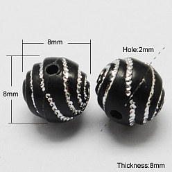Noir Perles acryliques plaquées, métal enlacée, ronde, noir, 10x10x10mm, Trou: 2mm, 1100 pcs / 500 g