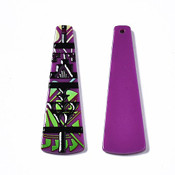 Púrpura 3 d colgantes acrílicos impresos, trapezoide, púrpura, 49.5x15x2.5 mm, agujero: 1.6 mm