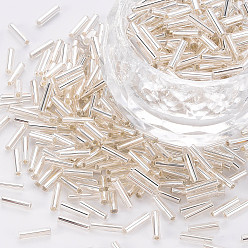 Floral White Plated Glass Bugle Beads, Metallic Colours, Floral White, 6x2mm, Hole: 1mm, about 10000pcs/Pound