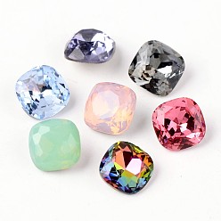 Mixed Color Faceted Square K9 Glass Pointed Back Rhinestone Cabochons, Grade A, Back Plated, Mixed Color, 8x8x4mm