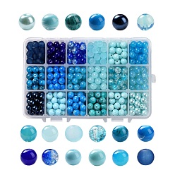 Deep Sky Blue Baking Painted Glass Beads, Round, Gradient Color, Deep Sky Blue, 8~9mm, Hole: 1~1.6mm, about 486~540pcs/box