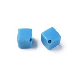 Bleu Ciel Foncé Perles acryliques opaques, cube, bleu profond du ciel, 13x14.5x14.5mm, Trou: 2mm, environ530 pcs / 500 g