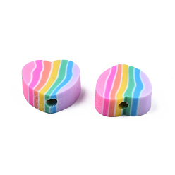 Colorido Abalorios de la arcilla de polímero hechos a mano, corazón, colorido, 8~9x9~10x4 mm, agujero: 1.6 mm