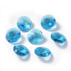 Deep Sky Blue Glass Charms, Faceted, Cone, Deep Sky Blue, 14x7mm, Hole: 1mm