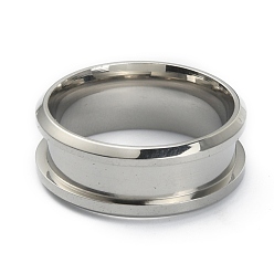Stainless Steel Color 201 Stainless Steel Grooved Finger Ring Settings, Ring Core Blank, for Inlay Ring Jewelry Making, Stainless Steel Color, Inner Diameter: 18mm