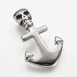 Antique Silver 304 Stainless Steel Leather Cord Clasp Rhinestone Settings, Anchor with Skull, Antique Silver, 43x26x10mm, Hole: 4x8mm, Fit for 3x2mm rhinestone