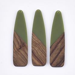 Olive Terne Grands pendentifs en résine et bois de noyer, balle, vert olive, 66~66.5x17x3~3.5mm, Trou: 1.6mm