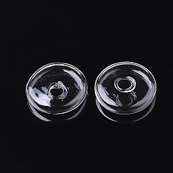 Clear Handmade Blown Glass Bottles, for Glass Vial Pendants Making, Flat Round, Clear, 27x7mm, Half Hole: 6mm