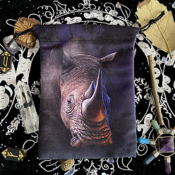 Hippo Animal Print Velvet Jewelry Storage Drawstring Pouches, Rectangle Jewelry Bags, for Jewelry Storage, Hippo, 18x13cm