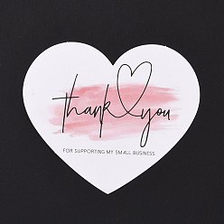 White Coated Paper Thank You Greeting Card, Heart with Word Thank You Pattern, for Thanksgiving Day, White, 60x70x0.1mm, 30pcs/bag