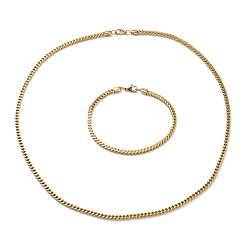 Doré  304 chaînes de corde en acier inoxydable bracelets et colliers ensembles de bijoux, avec fermoir pince de homard, or, 23-5/8 pouce (60 cm), 9-1/8 pouce (23 cm), 3mm