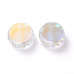 Crystal AB Glass Rhinestone Beads, Faceted, Flat Round, Crystal AB, 8x3.5mm, Hole: 1mm