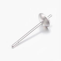 Stainless Steel Color 201 Stainless Steel Stud Earring Settings, For Half Drilled Beads, Stainless Steel Color, 4mm, Pin: 0.8mm, Tray: 3.5mm