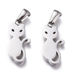 Stainless Steel Color 304 Stainless Steel Pendants, Manual Polishing, Cat, Stainless Steel Color, 22x10.5x3mm, Hole: 6x2.5mm