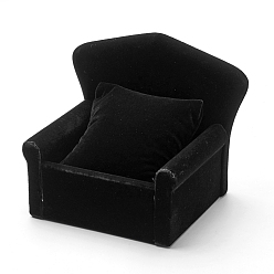 Black Wooden Chair Jewelry Bracelet Watch Displays, Covered with Velvet, with Sponge, Black, 14x10x11cm