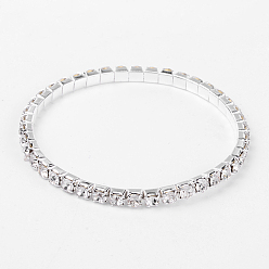 White Sport Theme, Valentines Day Gifts for Her Single Row Stretch Rhinestone Tennis Bracelets, with Brass Findings, White, 50mm