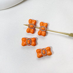 Orange Red Zinc Alloy with Rhinestone Beads, Bowknot, Orange Red, 17x10mm