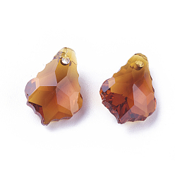 Sienna Faceted Glass Pendants, Leaf, Sienna, 16x11x6mm, Hole: 1.5mm