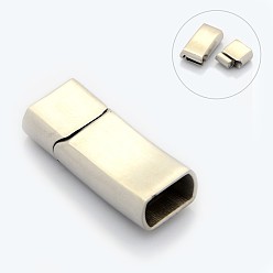 Stainless Steel Color Rectangle 304 Stainless Steel Matte Magnetic Bracelet Clasps,  with Glue-in Ends, Stainless Steel Color, 32x13x8mm, Hole: 6x11mm