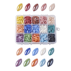 Mixed Color 15 Colors Pearlized Plated Handmade Porcelain Cabochons, Horse Eye, Mixed Color, 14x7x3.5mm, about 65pcs/color, about 975pcs/box