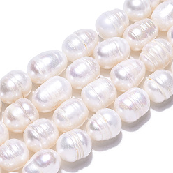 Color de la concha Hilos de perlas de agua dulce cultivadas naturales, cuentas barrocas de arroz con perlas keshi, color de concha, 10~16x11~12 mm, agujero: 0.7~0.8 mm, sobre 27~28 unidades / cadena, 13.98 pulgada (35.5 cm)