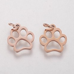 Rose Gold 304 Stainless Steel Pendants, Dog Paw Prints, Rose Gold, 13x12x1mm, Hole: 4mm