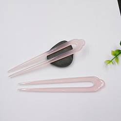 Pink Cellulose Acetate(Resin) Hair Forks, Vintage Decorative Hair Accessories, U-shaped, Pink, 130mm