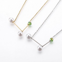 Mixed Color (Jewelry Parties Factory Sale)304 Stainless Steel Pendant Necklaces, with Glass imitation Pearl, Round, Mixed Color, 20.47 inch(52cm)