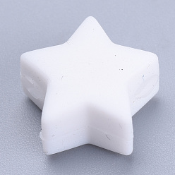 White Food Grade Eco-Friendly Silicone Beads, Chewing Beads For Teethers, DIY Nursing Necklaces Making, Star, White, 14x13.5x8mm, Hole: 2mm