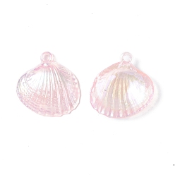 Misty Rose UV Plating Opaque Acrylic Pendants, AB Color, Shell Charm, Misty Rose, 28x27x7mm, Hole: 2mm