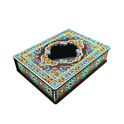 Colorido Caja de almacenamiento de pintura de diamantes diy con espejo, Caja de madera decorativa con estampado de flores de mandala desmontable, Rectángulo, colorido, 200x150x45 mm