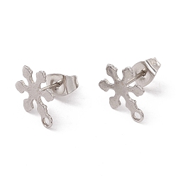 Stainless Steel Color 201 Stainless Steel Stud Earring Findings, with Ear Nuts and 304 Stainless Steel Pins, with Horizontal Loops, Snowflake, Stainless Steel Color, 12x9mm, Hole: 1.4mm, Pin: 0.7mm