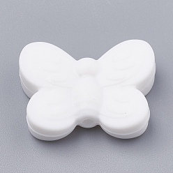 Blanco Perlas focales de silicona ecológicas de grado alimenticio, masticar cuentas para mordedores, diy collares de enfermería haciendo, mariposa, blanco, 20x25x6 mm, agujero: 2 mm