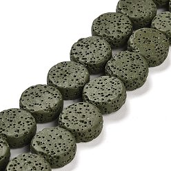 Dark Slate Gray Natural Lava Rock Beads Strands, Flat Round, Dyed, Dark Slate Gray, 14~14.5x6mm, Hole: 1.6mm, about 28pcs/strand, 15.75 inch(40cm)