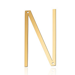 Letter N 201 Stainless Steel Links connectors, Letter, Golden, Letter.N, 37x20.5x1mm, Hole: 1mm