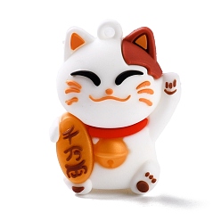White PVC Cartoon Lucky Cat Doll Pendants, for Keychains, Maneki Neko, White, 48x35.5x23.5mm, Hole: 2.5mm