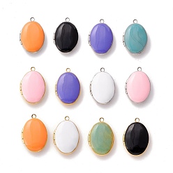 Mixed Color Brass and Enamel Locket Pendants, Photo Frame Pendants for Necklaces, Oval, Mixed Color, 24x16x6mm, Hole: 1.6mm, Inner Diameter: 14.5x10.5mm