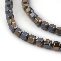 Antique Bronze Plated Electroplated Non-magnetic Synthetic Hematite Beads Strands, Half Plated, Hexagonal Prism, Antique Bronze Plated, 3.5x3.5x4mm, Hole: 0.5mm, about 107pcs/strand, 16.14 inch(41cm)
