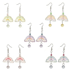 Mixed Color Acrylic Rainbow Dangle Earrings, Platinum Brass Jewelry, Mixed Color, 63x29mm