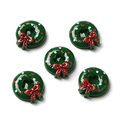 Green Christmas Opaque Resin Cabochons, Christmas Wreath, Green, 19x17.5x5.5mm