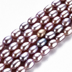 Lilac Natural Cultured Freshwater Pearl Beads Strands, Rice, Lilac, 4.5~6x3~3.5mm, Hole: 0.5mm, about 76~78pcs/strand, 14.37 inch(36.5cm)