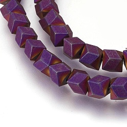 Purple Plated Electroplated Non-magnetic Synthetic Hematite Beads Strands, Frosted, Purple Plated, 6x5.5x6mm, Hole: 1mm, about 74pcs/strand, 15.94 inch(40.5cm)