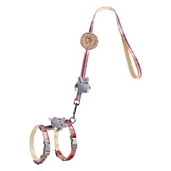 Red Cat Harness and Leash Set, Cloth Belt Traction Rope Cat Escape Proof with Plastic Adjuster and Alloy Clasp, Adjustable Harness Pet Supplies, Red, Inner Diameter: 18~32mm, Rope: 10mm