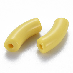 Jaune Perles acryliques opaques, tube incurvé, jaune, 36x13.5x11.5mm, Trou: 4mm, environ133 pcs / 500 g