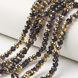 Indigo Electroplate Transparent Glass Beads Strands, Half Golden Plated, Faceted, Rondelle, Indigo, 4x3mm, Hole: 0.4mm, about 130pcs/strand, 16.54 inch(42cm)