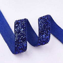Bleu Moyen  Ruban scintillant scintillant, ruban de polyester et nylon, bleu moyen, 3/8 pouce (9.5~10 mm), environ 50 yards / rouleau (45.72 m / rouleau)